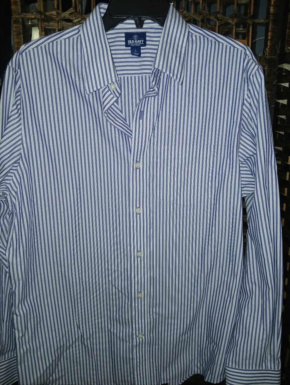 Old Navy White and Blue Vertical Stripe Dress Shirt